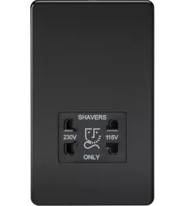 APS14114 115V/230V Dual Voltage Shaver Socket - Matt Black with Black Insert 