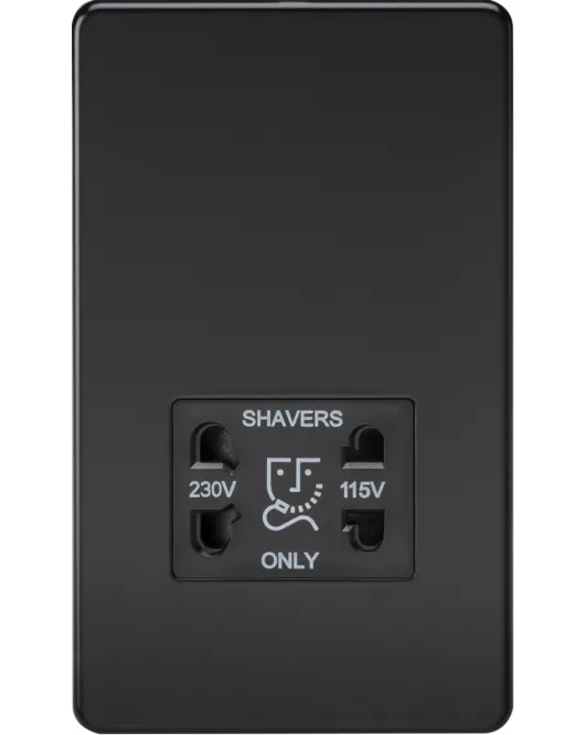APS14114 115V/230V Dual Voltage Shaver Socket - Matt Black with Black Insert 