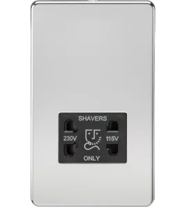 APS14072 115V/230V Dual Voltage Shaver Socket - Polished Chrome with Black Insert 