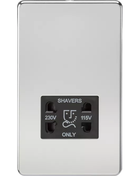 APS14072 115V/230V Dual Voltage Shaver Socket - Polished Chrome with Black Insert 