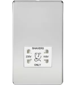 APS14121 115V/230V Dual Voltage Shaver Socket - Polished Chrome with White Insert 