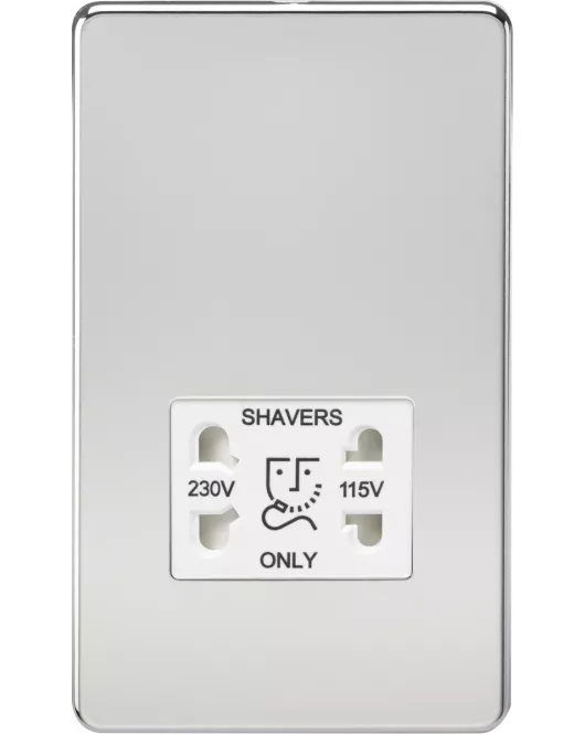 APS14121 115V/230V Dual Voltage Shaver Socket - Polished Chrome with White Insert 