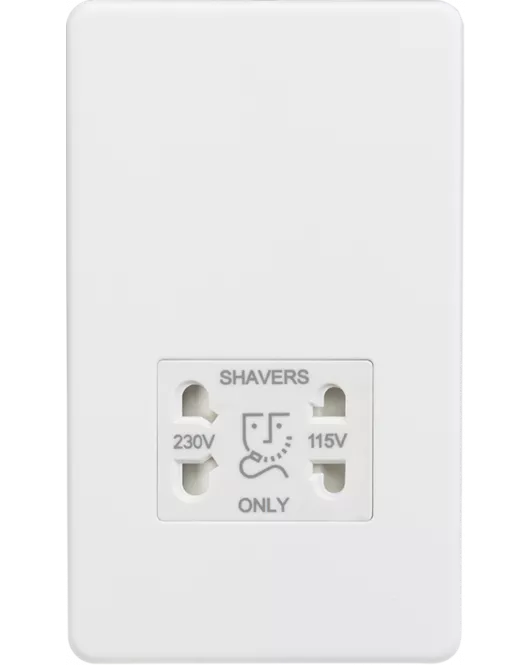 APS14716 115/230V Dual Voltage Shaver Socket - Matt White with White insert 