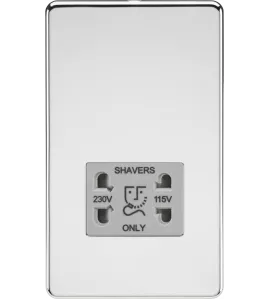 APS15151 115/230V Dual Voltage Shaver Socket - Polished Chrome with Grey Insert 