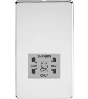APS15151 115/230V Dual Voltage Shaver Socket - Polished Chrome with Grey Insert 
