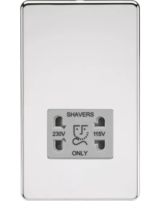 APS15151 115/230V Dual Voltage Shaver Socket - Polished Chrome with Grey Insert 