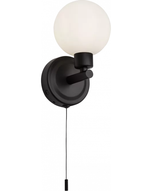 APS16539 230V IP44 G9 Single Wall light with Round Frosted Glass - Matt Black 