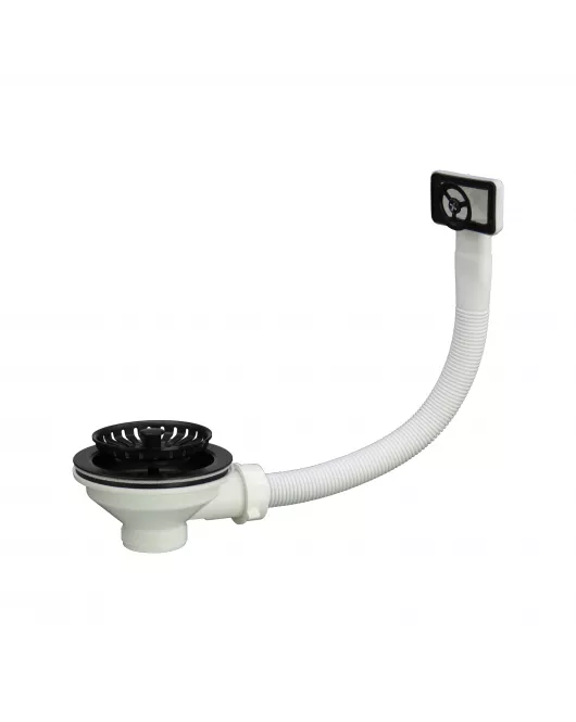 APS52341 Basket Strainer Kitchen Sink Waste with Round Overflow Plates| Matt Black Finish Matt Black