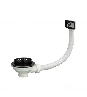 APS52343 Basket Strainer Kitchen Sink Waste with Round Overflow Plate | Matt White Finish Matt White